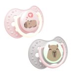 LOVI Svjetleća silikonska duda dinamična CAPICHILL, 2 kom, roza/siva